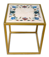 Italian Marble Side Table With Floral Gemstone Inlay 1