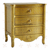 Jaden Antique Brass Embossed 3 Drawer Bedside 2