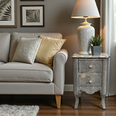 Jaden Antique White Metal Embossed 2 Drawer Bedside