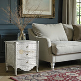 Jaden Antique White Metal Embossed 3 Drawer Bedside