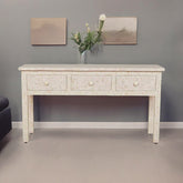 Joy Blush Pink Bone Inlay Geometric 3 Drawer Console