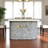 Julia Bone Inlay 6 Seater Dining Table Grey White