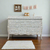 MOP Inlay Curved 6 Drawer Floral Dresser Grey with topper