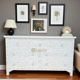 Mother Of Pearl Inlay Floral Design 7 Drawers Chest White | Mother Of Pearl Inlay Floral Design 7 Drawers Dresser Table White