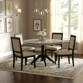 MOP Inlay Dining Table Flower Center Design Black
