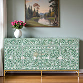 Mother Of Pearl Inlay Scroll-vine Design 2 Drawers & 4 Doors Buffet Table Green