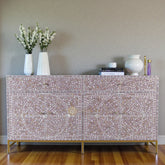 Mother Of Pearl Inlay Scroll-vine Design 2 Drawers & 4 Doors Buffet Table Purple