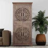 Hand-carved Rhapsody Smoky 4 Door Armoire | Hand-carved Rhapsody Smoky 4 Door Wardrobe