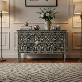 Moghul Flower Bone Inlay 2 Drawer Chest Black