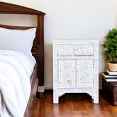 Mother Of Pearl Floral 1 Drawer & 2 Doors Bedside Table White