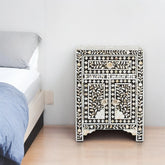 Mother Of Pearl Floral 1 Drawer & 2 Doors Bedside Table Black