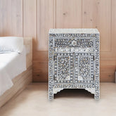 Mother Of Pearl Floral Design 1 Drawer & 2 Doors Bedside Table Grey