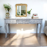 Mother Of Pearl Inlaid Long Curved Leg Desk Grey
