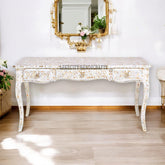 Mother Of Pearl Inlaid Long Curved Leg Desk White