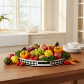 Mother Of Pearl Inlay Floral Round Tray Black