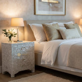 Mother Of Pearl Floral Inlay Large Drawer Bedside White