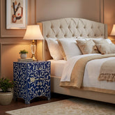 Mother Of Pearl Inlay 1 Drawer 2 Door Lily Design Bedside Dark Blue