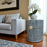 Mother Of Pearl Inlay Drop Design Round Stool Table Black