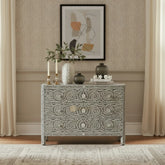 Mother Of Pearl Inlay Edge Floral Design 3 Drawers Dresser Table Dark Grey