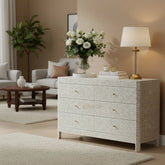Mother Of Pearl Inlay Edge Floral Design 6 Drawers Dresser Table Grey