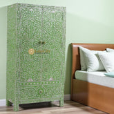 Mother Of Pearl Inlay Floral 2 Doors Armoire Green