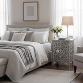Mother Of Pearl Inlay Floral 2 Drawer Bedside Grey