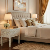 MOP Inlay Floral 2 Drawer Bedside Long Leg Ivory