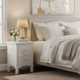 Mother Of Pearl Inlay Floral 2 Drawer Bedside White