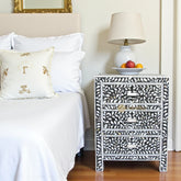 Mother Of Pearl Inlay Floral 3 Drawer Bedside Black