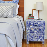 Mother Of Pearl Inlay Floral 3 Drawer Bedside Blue