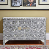 Mother Of Pearl Inlay Floral 7 Drawers Chest Dark Grey | Mother Of Pearl Inlay Floral 7 Drawers Dresser Dark Grey