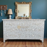 Mother Of Pearl Inlay Floral 7 Drawers Chest Light Grey | Mother Of Pearl Inlay Floral 7 Drawers Dresser Light Grey
