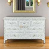 Mother Of Pearl Inlay Floral Chest Of 7 Drawers Pale Blue | Mother Of Pearl Inlay Floral 7 Drawers Dresser Table Pale Blue