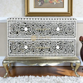 Mother Of Pearl Inlay Floral Design 2 Drawers Chest Metal Legs