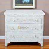 Mother Of Pearl Inlay Floral Design 3 Drawers Chest Pale Blue