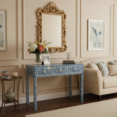 Mother Of Pearl Inlay Floral Design 3 Drawers Console Table Blue