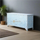 Lillian Mother Of Pearl Inlay Floral Design 3 Drawers & 4 Doors Sideboard Table Turquoise