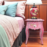 Mother Of Pearl Inlay French Leg Bedside 1 Drawer Floral Design Pink