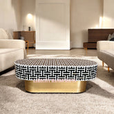 Mother Of Pearl Inlay Tetris Design Oval Shape Coffee Table Black | Mother Of Pearl Inlay Tetris Design Oval Shape Center Table Black