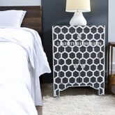 Bone Inlay Honeycomb Design 1 Drawer & 2 Doors Bedside Table Black | Mother Of Pearl Inlay Honeycomb Design Nightstand Table Black