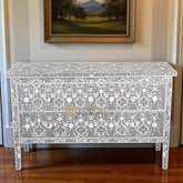 Moghul Mother Of Pearl Inlay Flower Design 2 Drawers Chest Grey