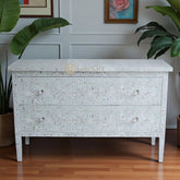Mother Of Pearl Inlay Moghul Flower Design 2 Drawers Chest Seafoam