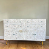 Mother Of Pearl Inlay Mylan Scroll-vine Design Buffet White