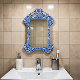 Mother Of Pearl Inlay Parrot Design Mirror Frame Blue