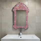 Mother Of Pearl Inlay Parrot Design Mirror Frame Pink