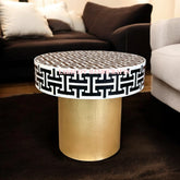Mother Of Pearl Inlay Tetris Design Round Coffee Table Black | Mother Of Pearl Inlay Tetris Design Round Center Table Black