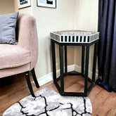 Mother Of Pearl Inlay Hexagonal Stripe Side Table Black