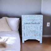 Mother Of Pearl Floral 1 Drawer & 2 Doors Bedside Table Turquoise