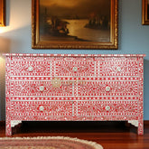 Mother Of Pearl Inlay Chest of 7 Drawers Red | Mother Of Pearl Inlay 7 Drawers Dresser Table Red