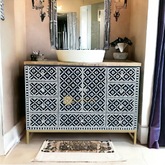 Mother Of Pearl Inlay Arctic Design 9 Drawers & 2 Doors Bathroom Vanity Table Navy Blue